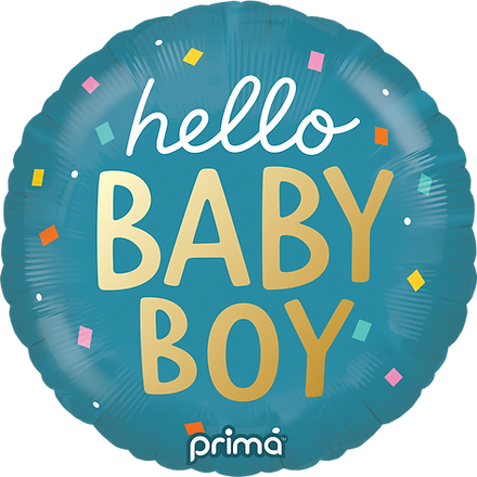 PRIMA 18" Round Hello Baby Boy Confetti